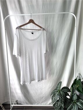 LNA Sheer Scoop Neck Short Sleeve Tee - White